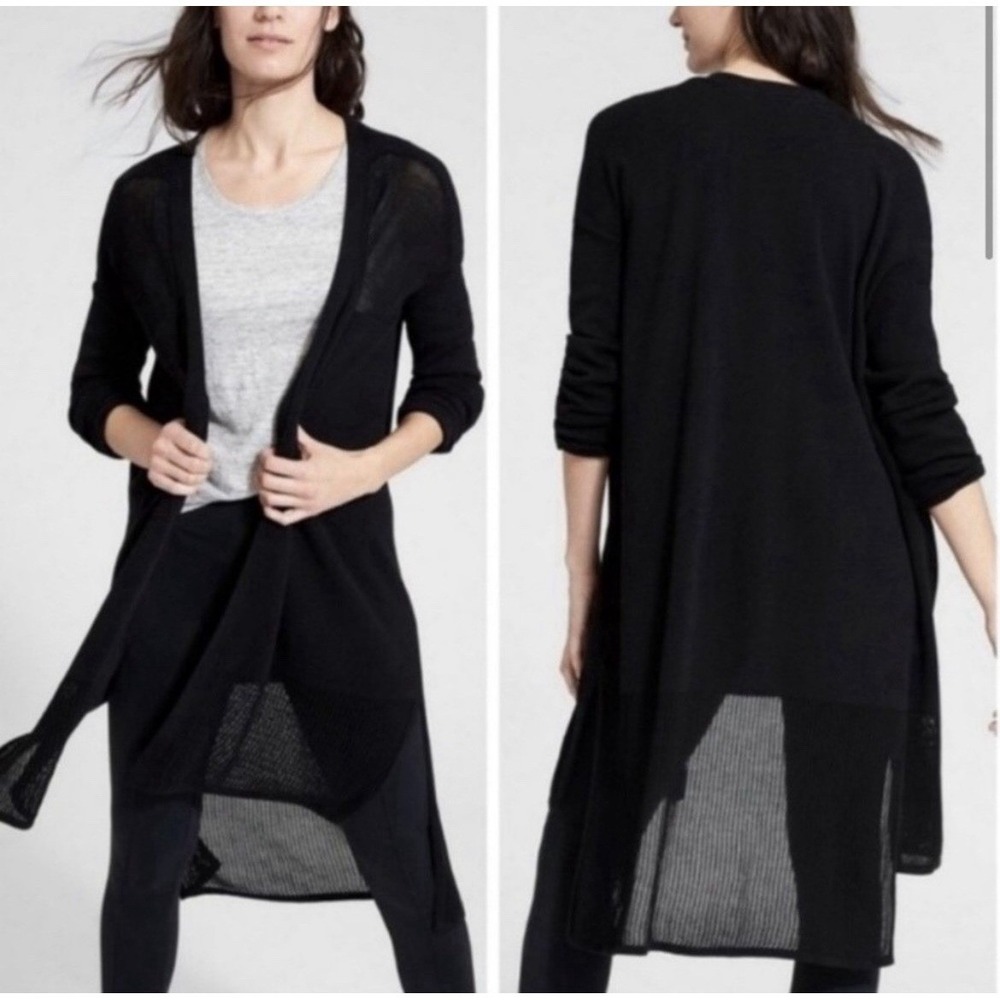 Athleta Black Longline Open Front Cardigan Sweater - Size XL -‎ Lightweight Knit